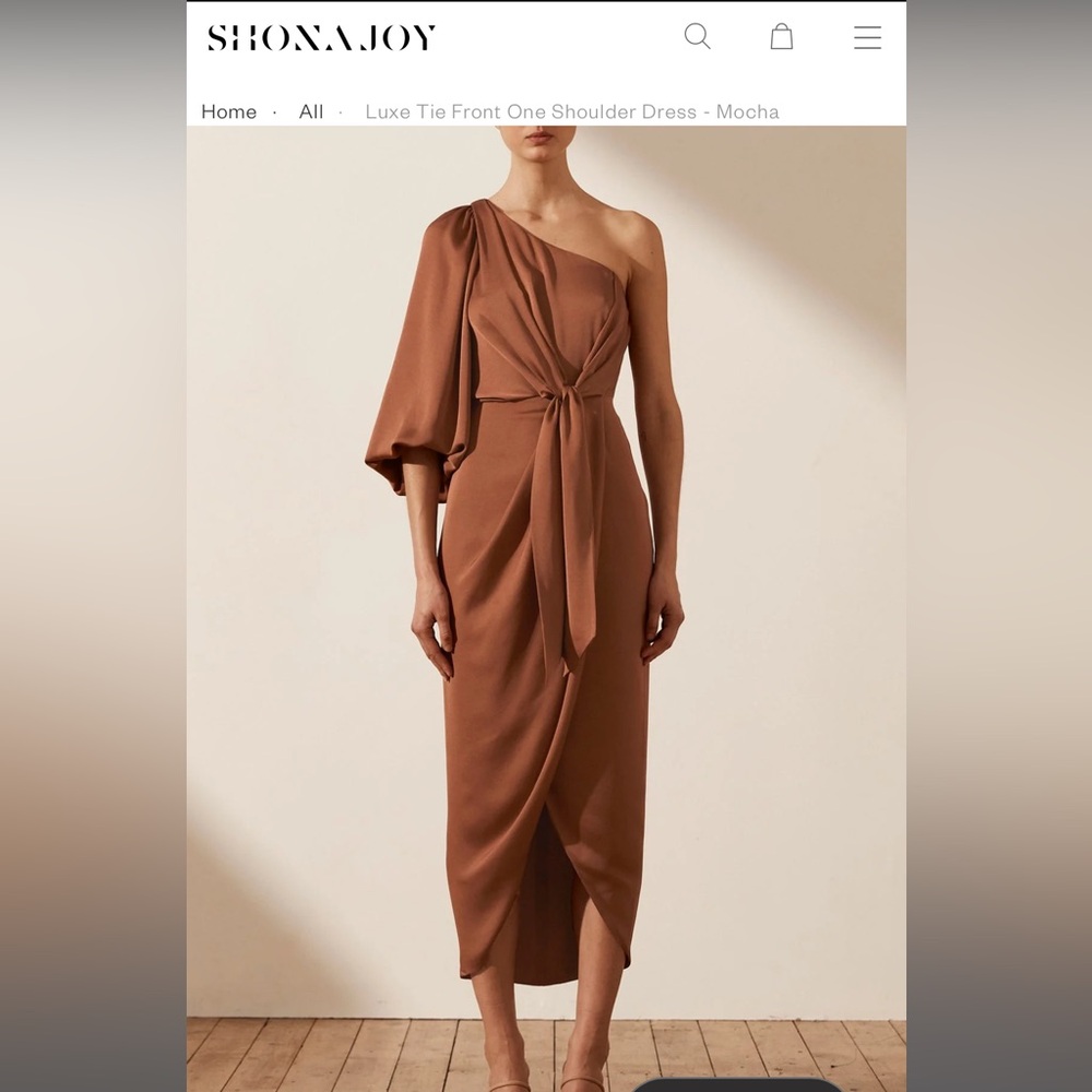 Shona Joy Brown One-Shoulder Dolman Sleeve Cocktail Dress